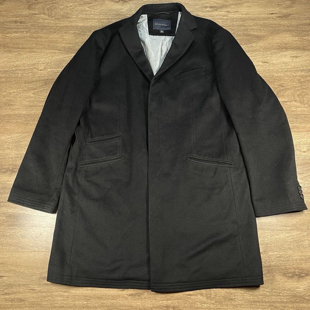 Banana Republic Men's‎ XL Black Long Topcoat Wool Poly Viscose Blend Overcoat